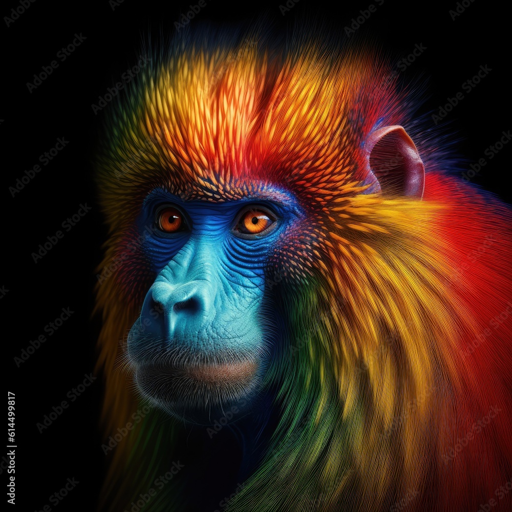 Portrait of a Mandrill, Full colors rainbow of mandrill monkey face.