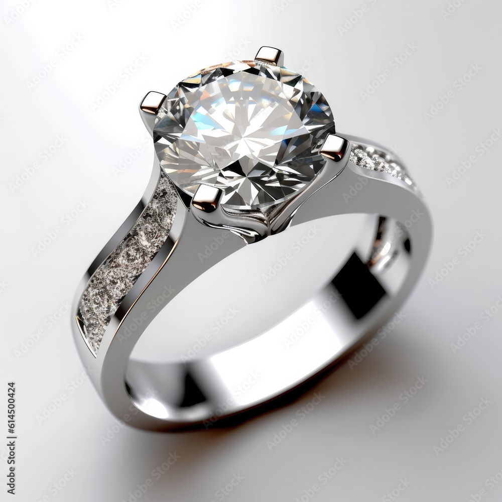 Wedding ring on white background, Luxury diamond ring.