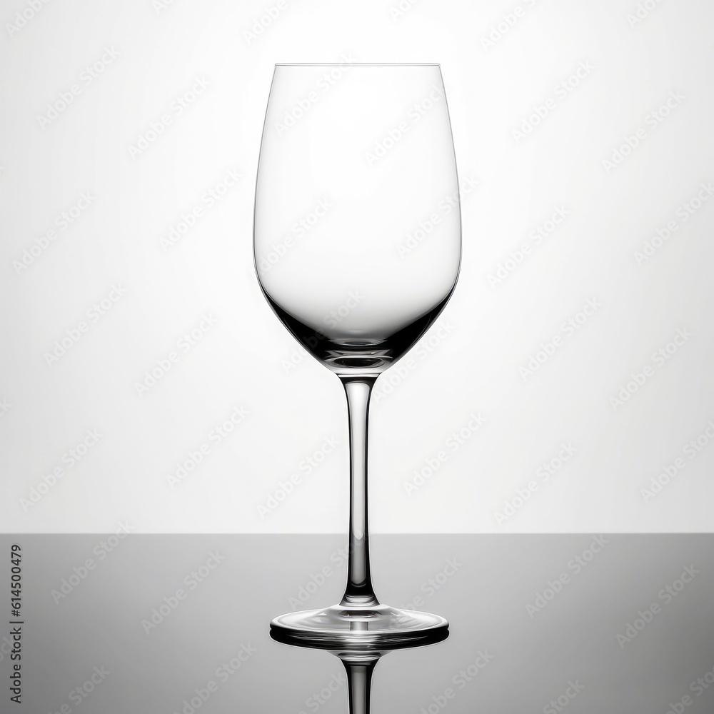 Empty wine glass on white background, Copy space.