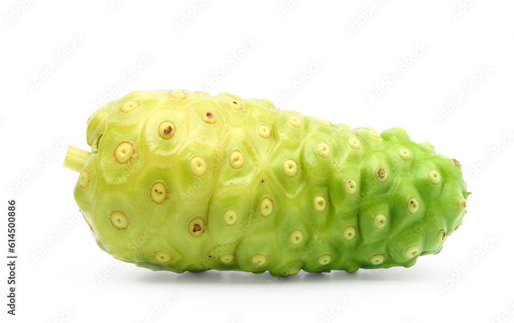 Noni or Morinda Citrifolia fruits isolated on white background. Clipping path. (Rubiaceae Noni, grea