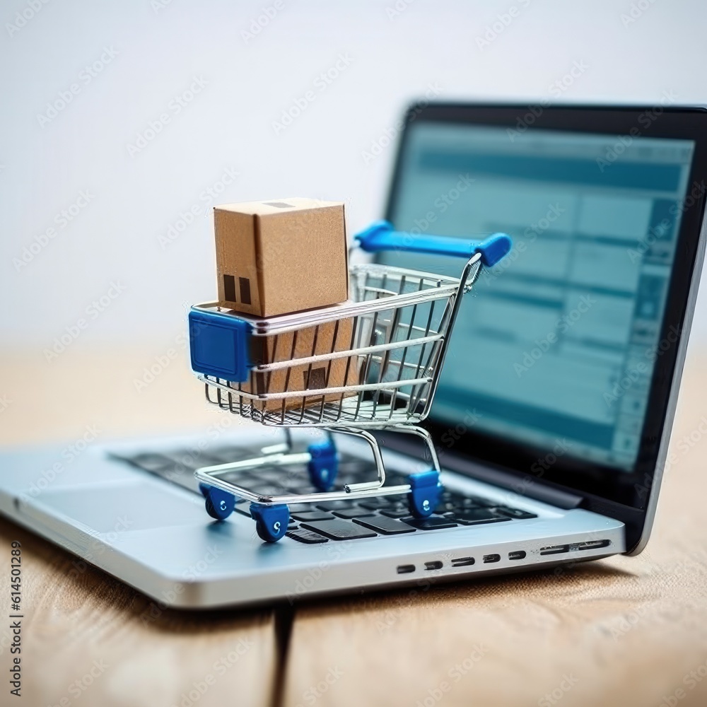 Shopping online, Delivery Shopping online concept, Shopping cart on a laptop keyboard, Shopping serv