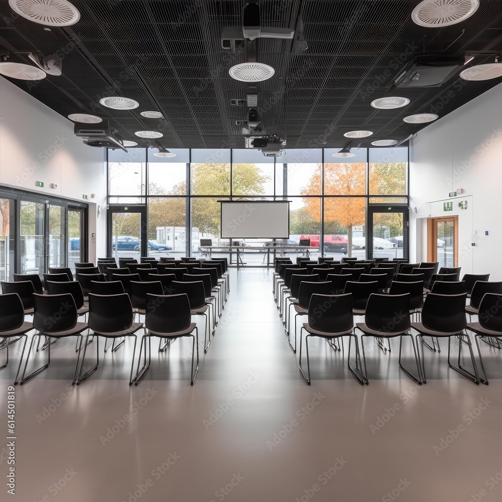 View from the stage in a large modern seminar room.