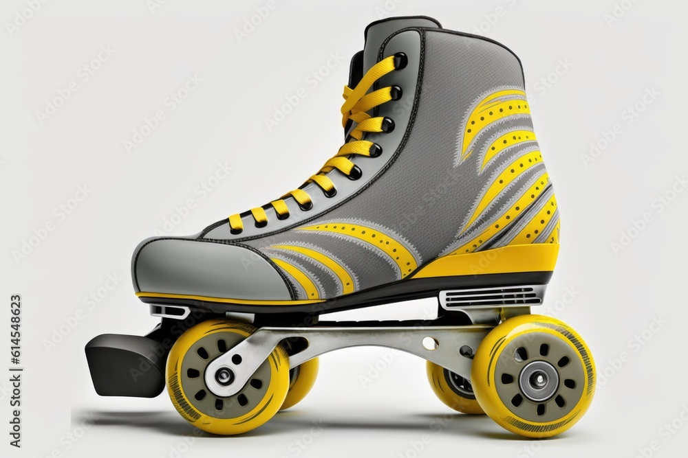 pair of roller skates with vibrant yellow wheels. Generative AI