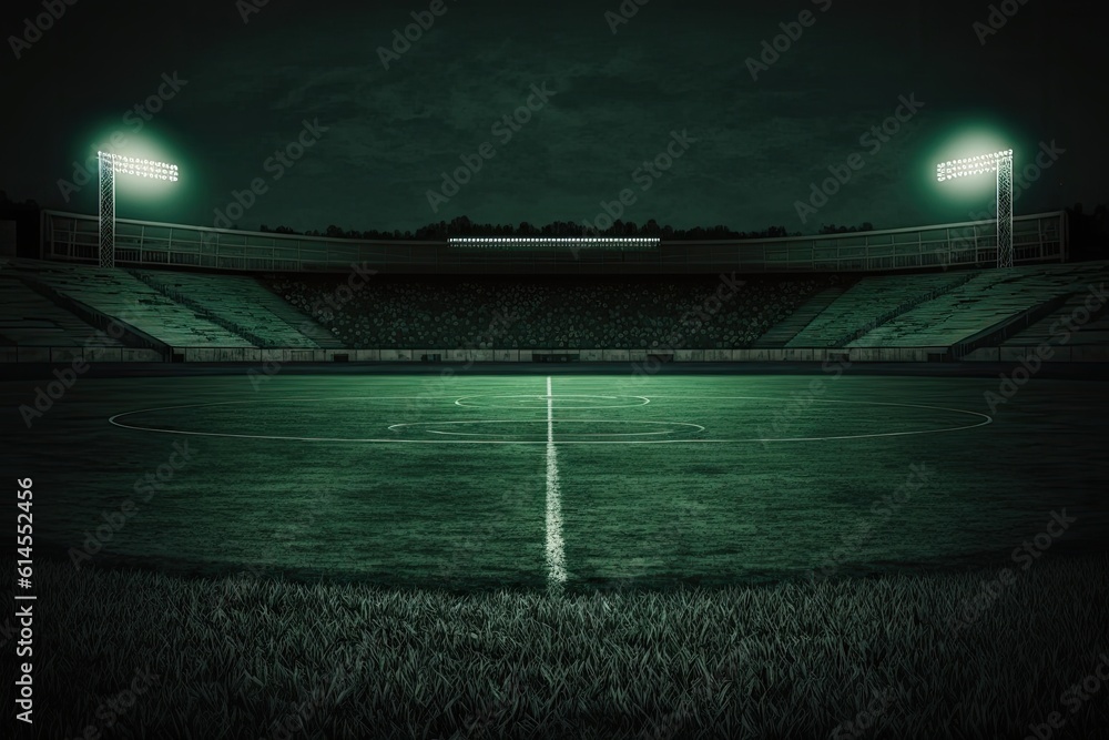 brightly lit soccer field under the night sky. Generative AI