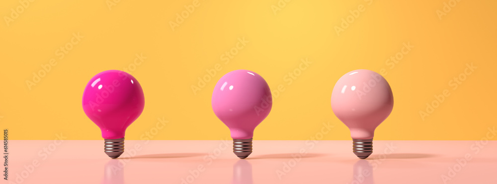 Idea light bulbs - flat lay - 3D render