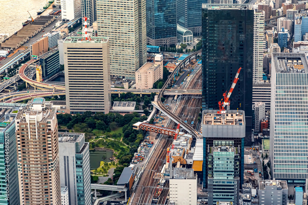 Aerial view of Minato City, Tokyo, Japan