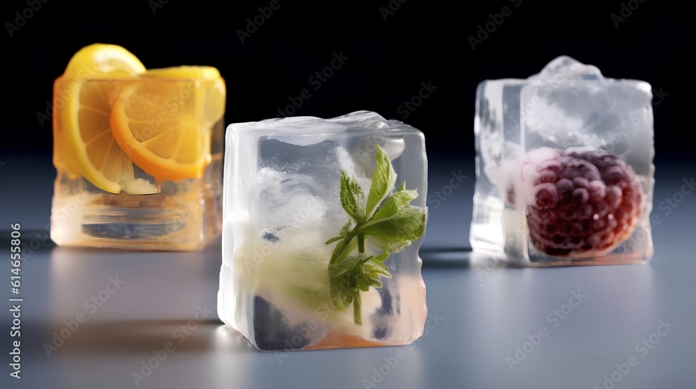 Fancy ice cubes. These creatively designed frozen water forms add a touch of sophistication and fun 