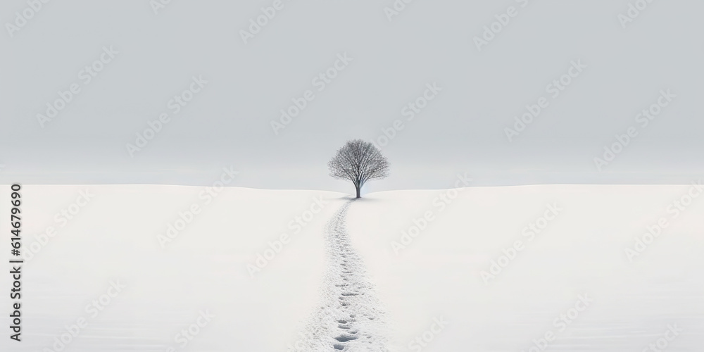 Minimalistic empty highway in winter. Road surrounded snow. Travel concept. Generative AI