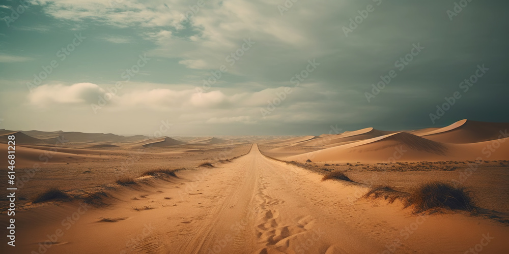 Minimalistic empty highway in desert. Travel concept. Generative AI