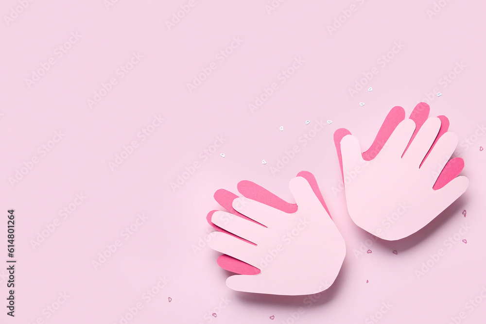 Paper palms for Friendship Day on pink background