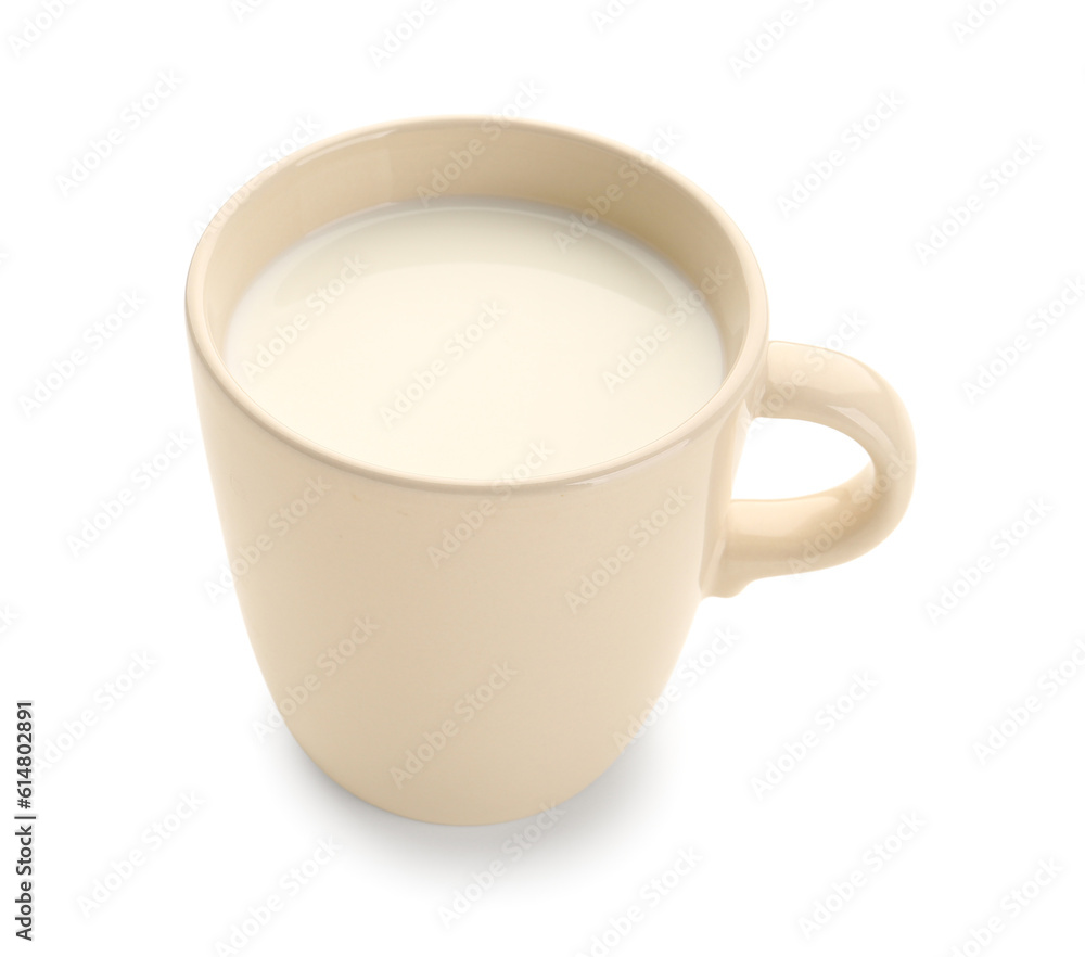 Cup of milk on white background