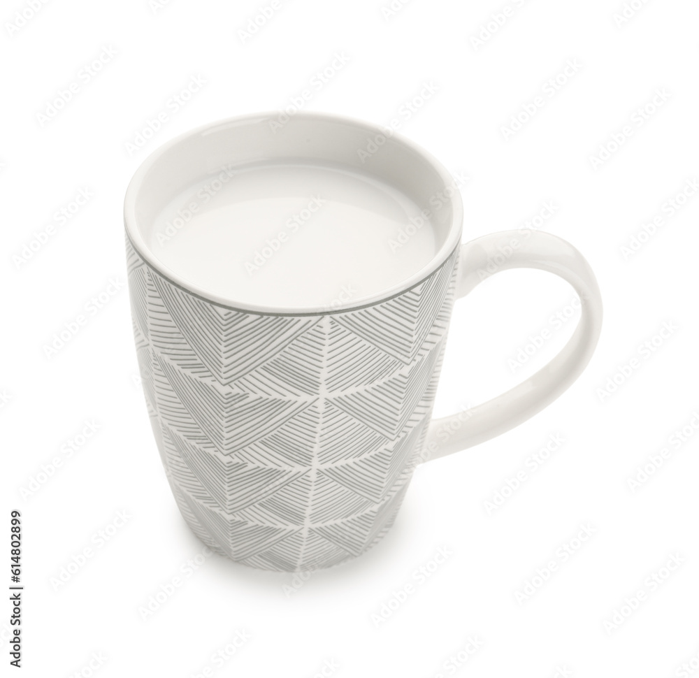 Cup of milk on white background