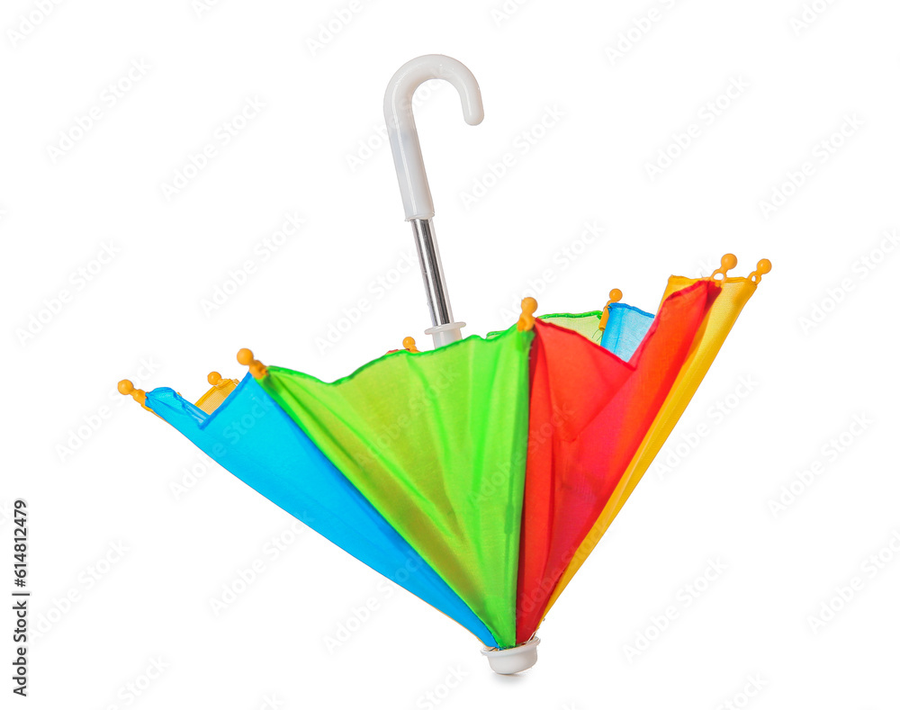 Mini colorful umbrella on white background