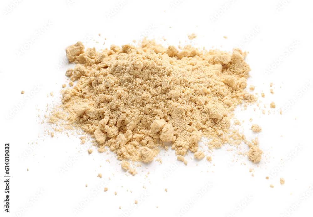 Pile of sesame flour on white background