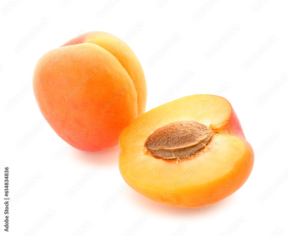 Ripe apricots isolated on white background