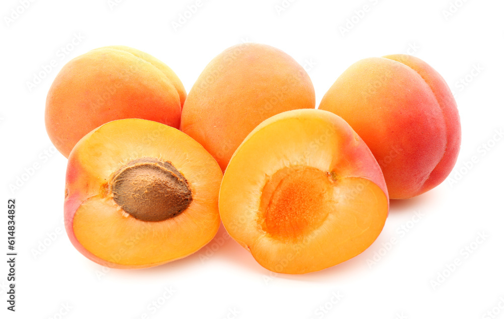 Ripe apricots isolated on white background