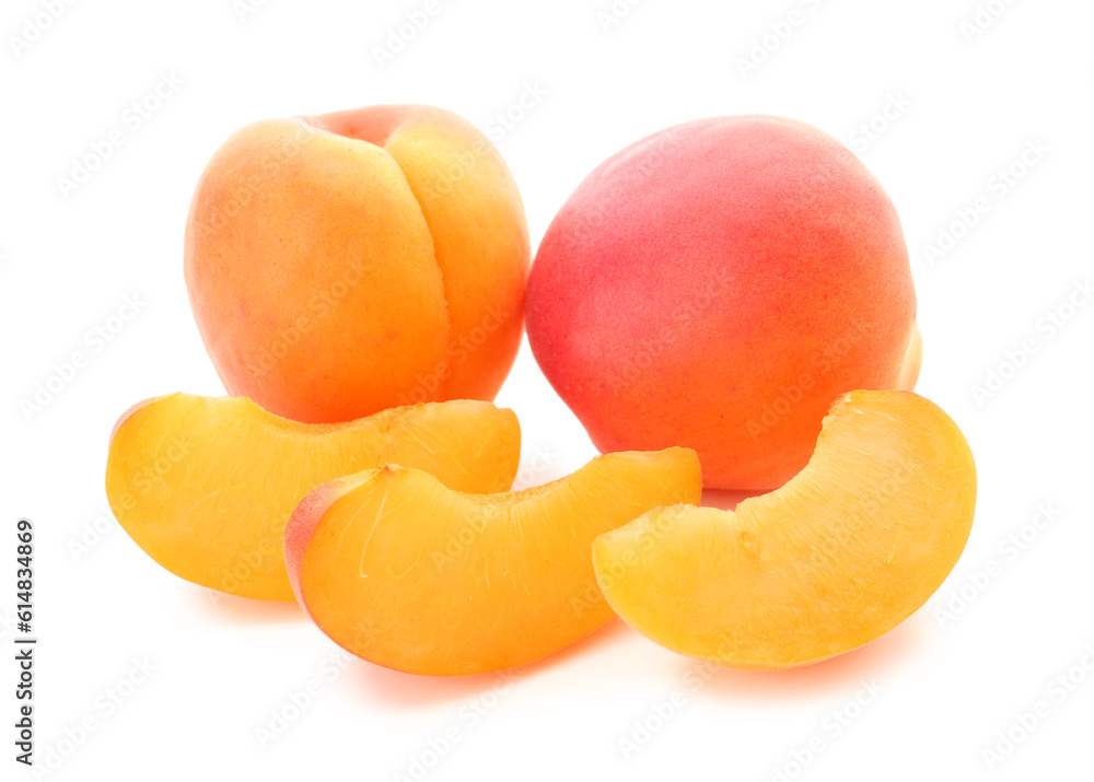 Ripe apricots isolated on white background