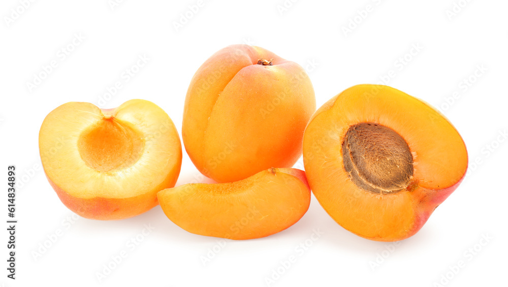 Ripe apricots isolated on white background