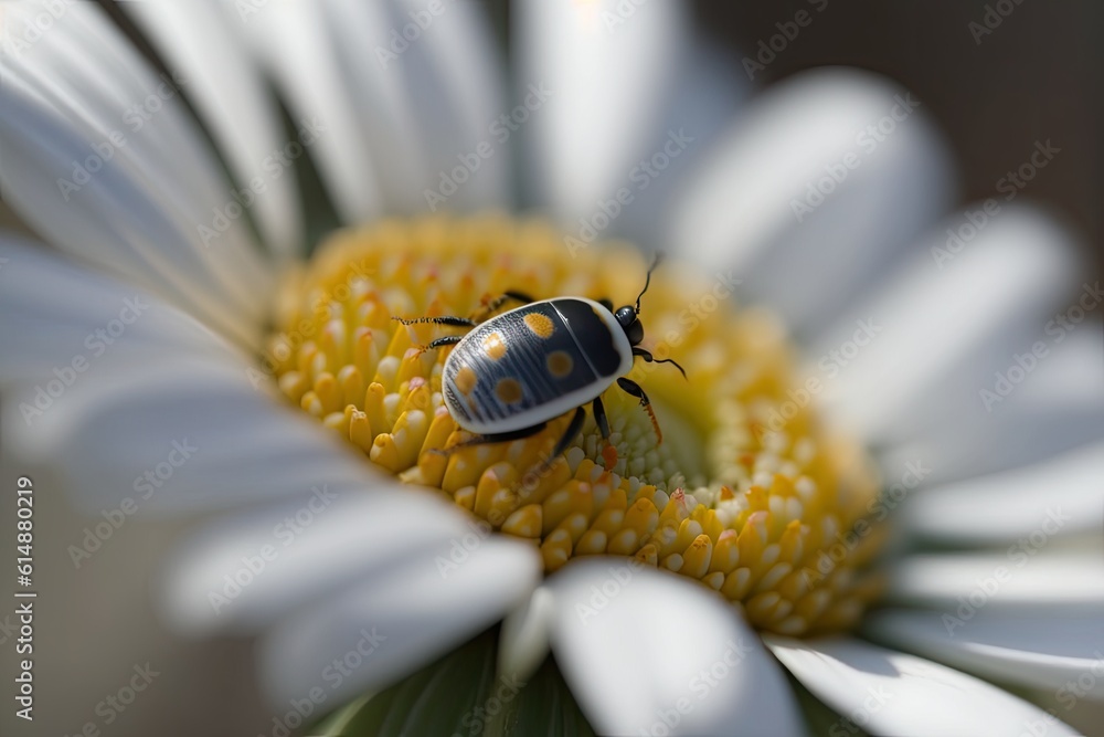 macro shot of an insect perched on a vibrant flower. Generative AI