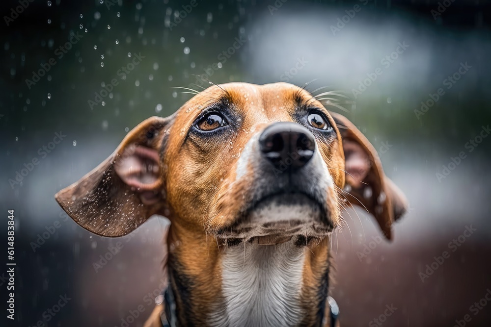 curious dog looking up with a tilted head. Generative AI