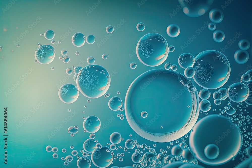 bubbles floating on a blue backgroun. Generative AI