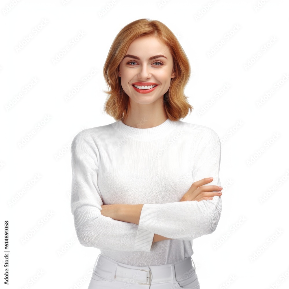 Photo of attractive doctor lady friendly smiling arms crossed. Illustration AI Generative.