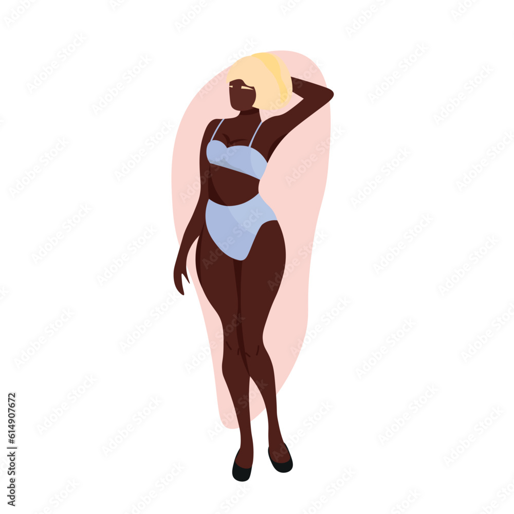 Beautiful African-American woman in underwear on white background