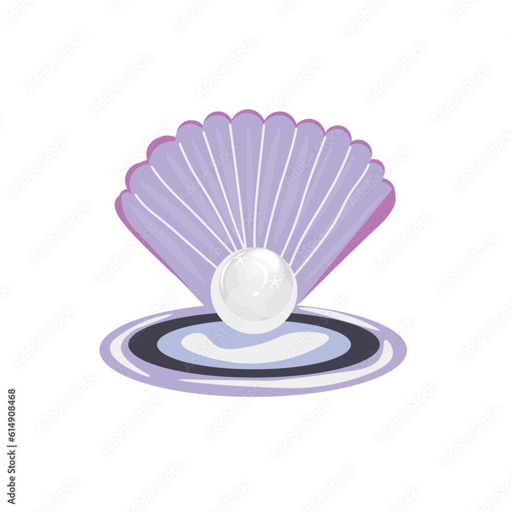 Beautiful sea shell with pearl on white background