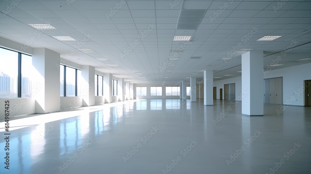 Bright empty concrete room interior with windows, Sunlight and shadows.