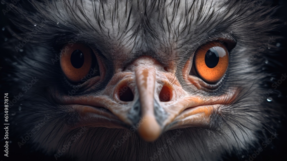 Portrait from ostrich head, The African ostrich.