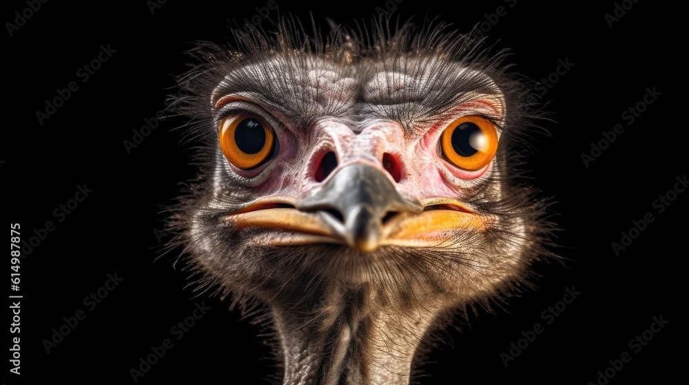 Portrait from ostrich head, The African ostrich.