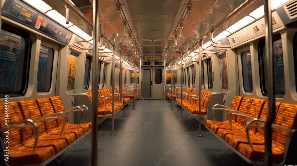 Metro train interior, Subway car empty interior.