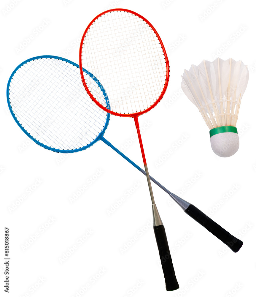 Badminton Racket and Badminton ball on white background, White Badminton ball on White Background PN