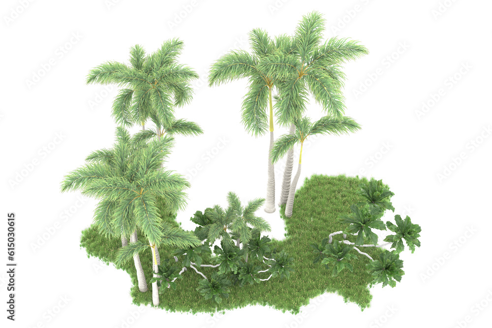 Tropical forest isolated on transparent background. 3d rendering - illustration