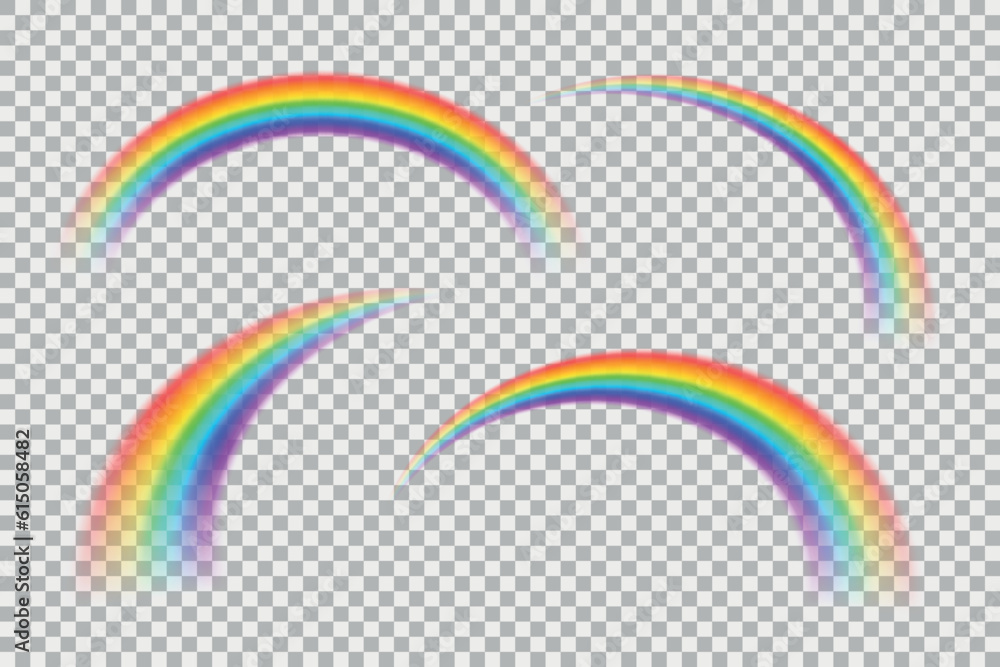 Blurred rainbow arc set with transparent effect. Vector