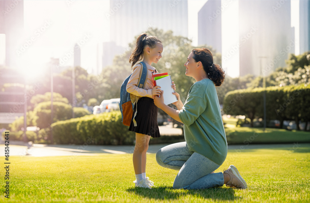 Parent and pupil going to school