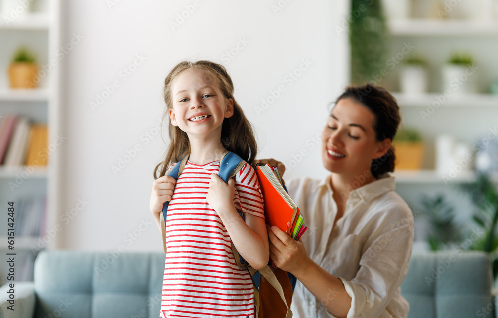 Happy family preparing for school