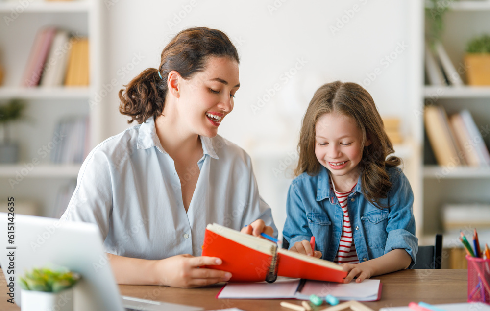 Girl doing homework or online education.