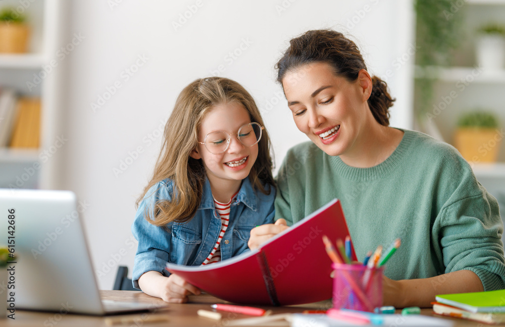 Girl doing homework or online education.