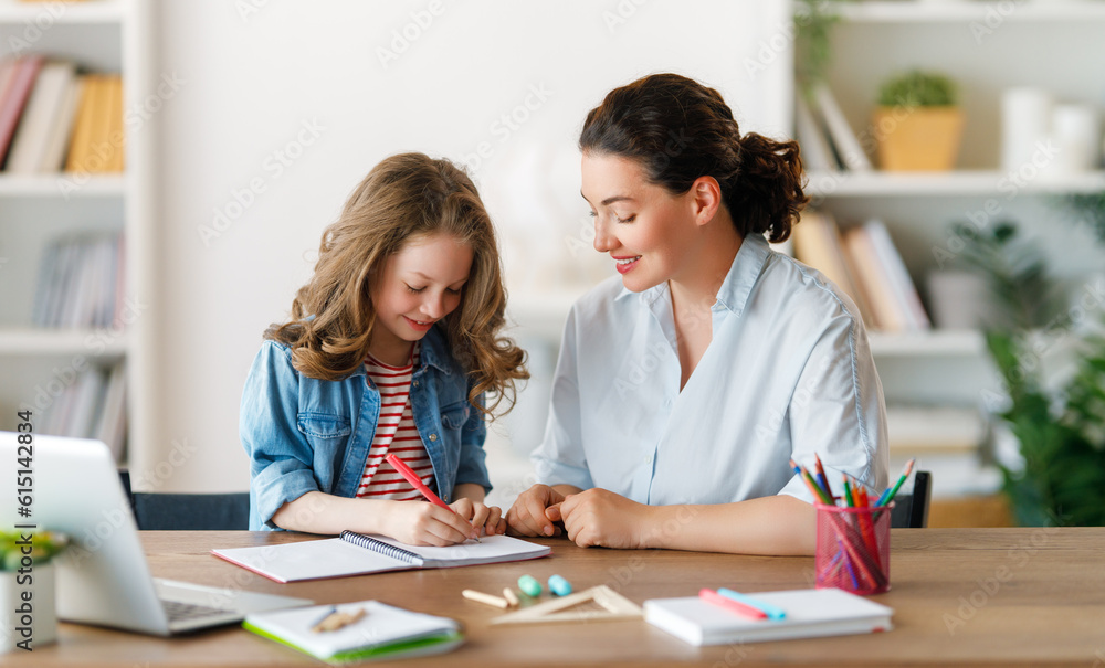 Girl doing homework or online education.