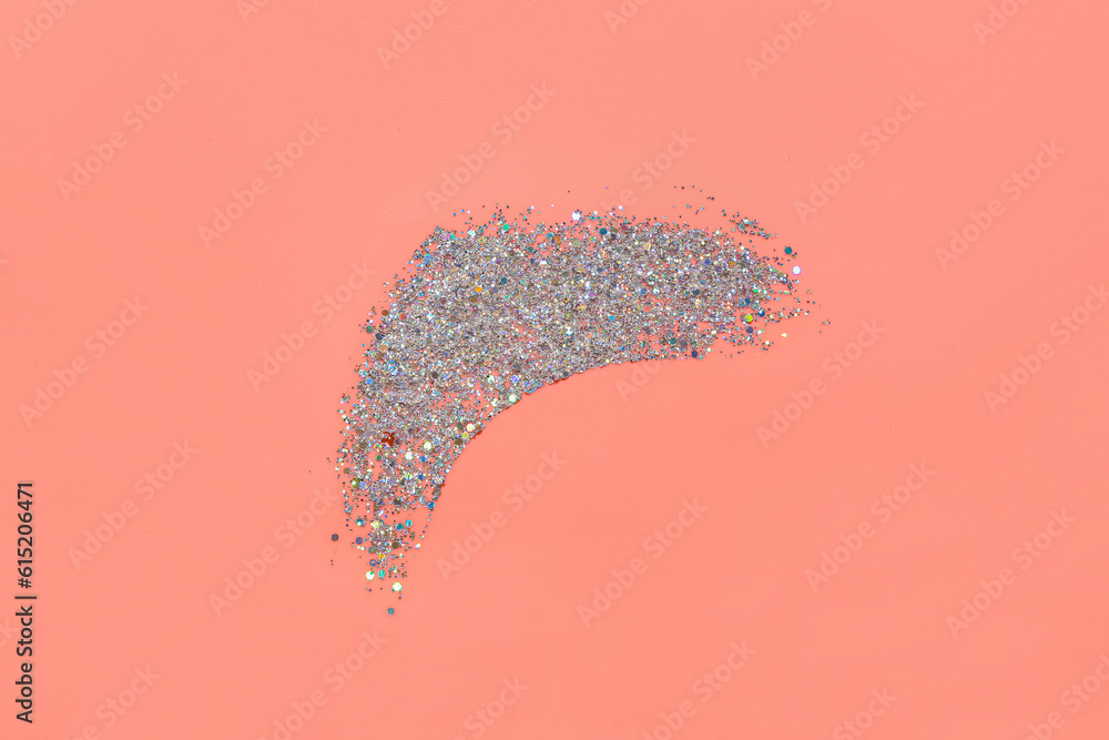 Silver glitter stroke on pink background