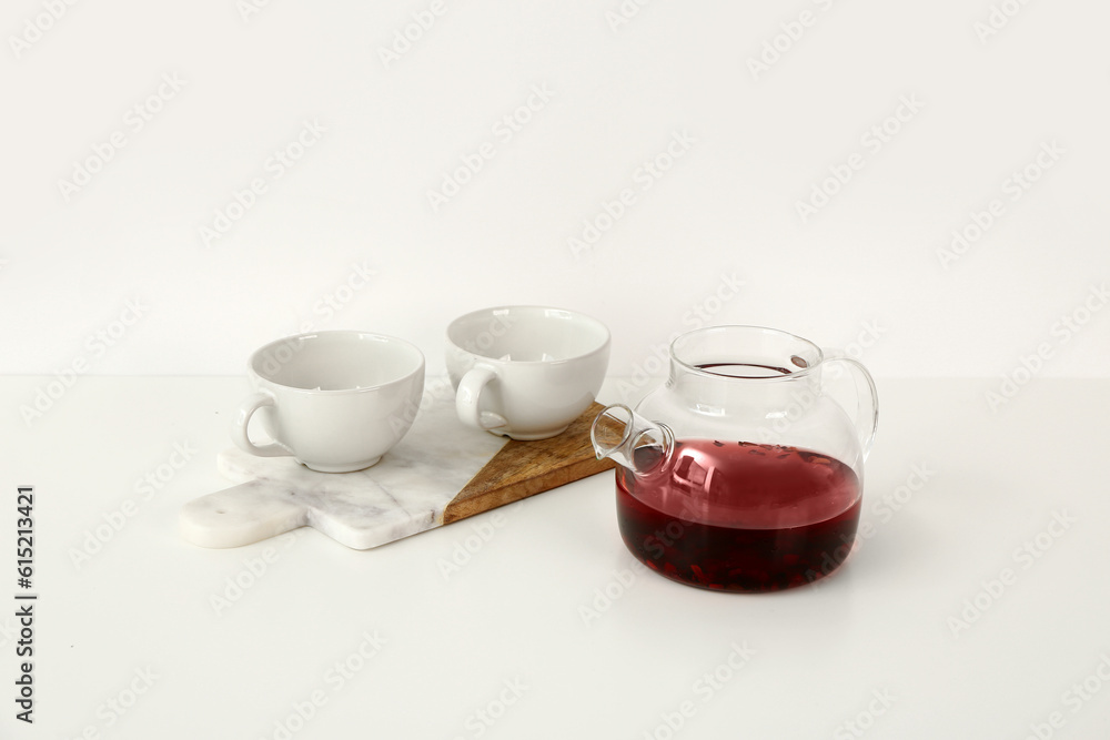 Composition with beautiful tea set on white table