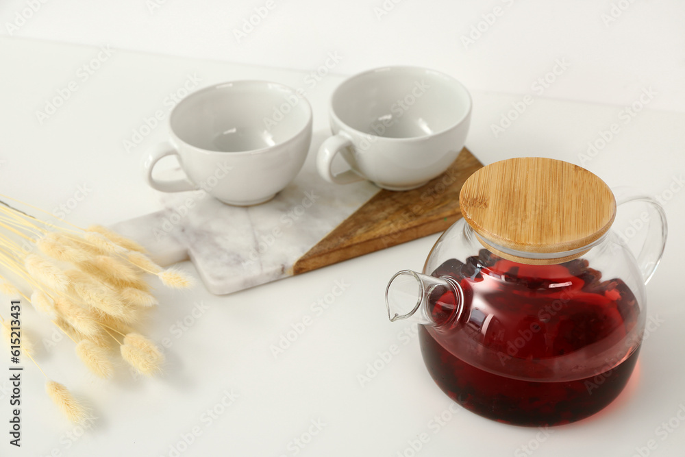 Composition with beautiful tea set on white table