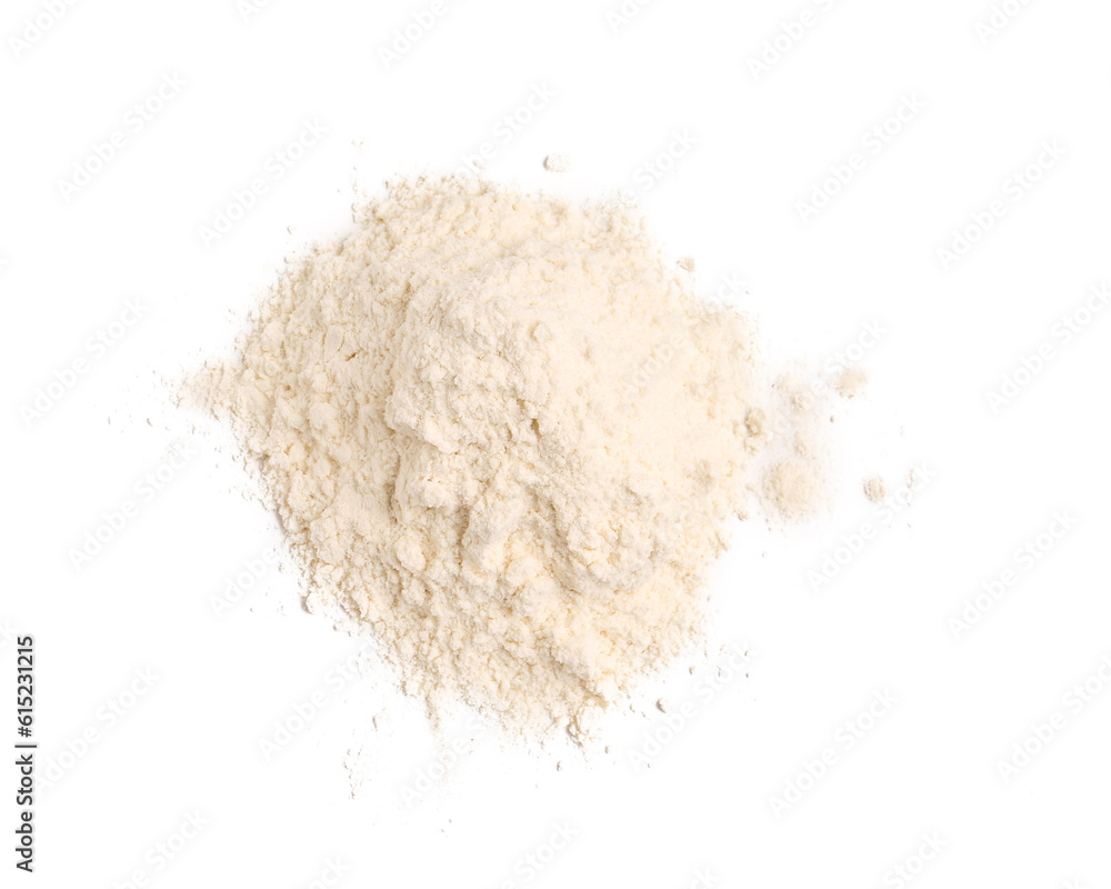 Pile of wheat flour on white background