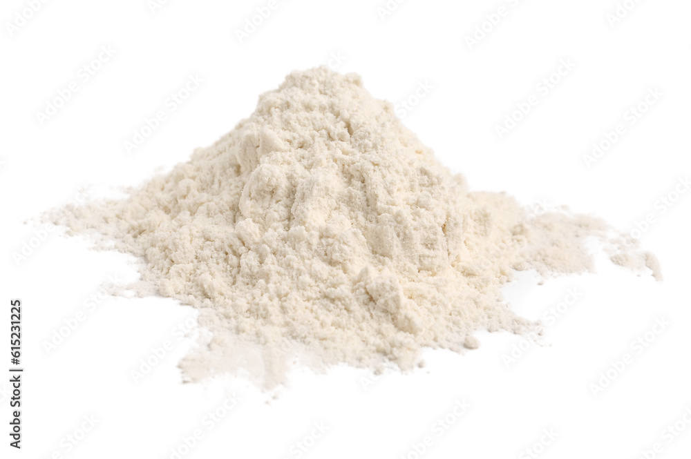 Pile of wheat flour on white background