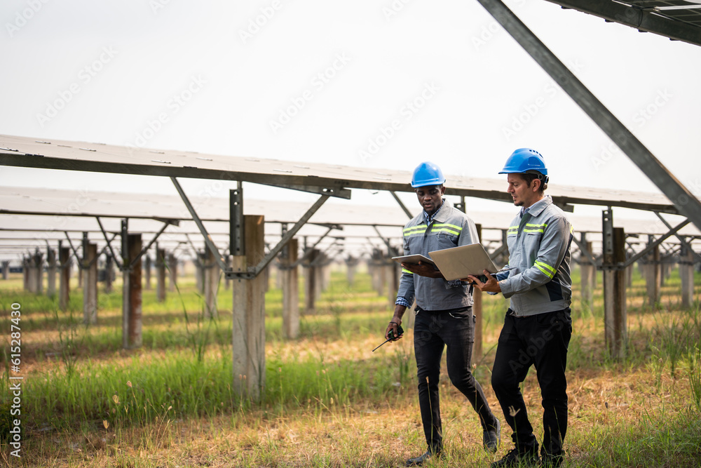 Professional engineer work to maintenance of photovoltaic panel system. 