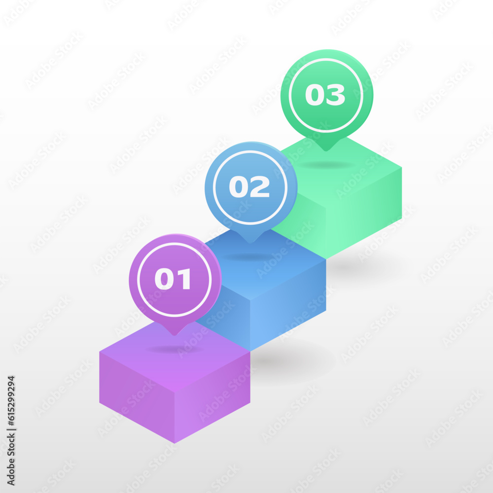 Three step chart. 3 D. Vector illustration.