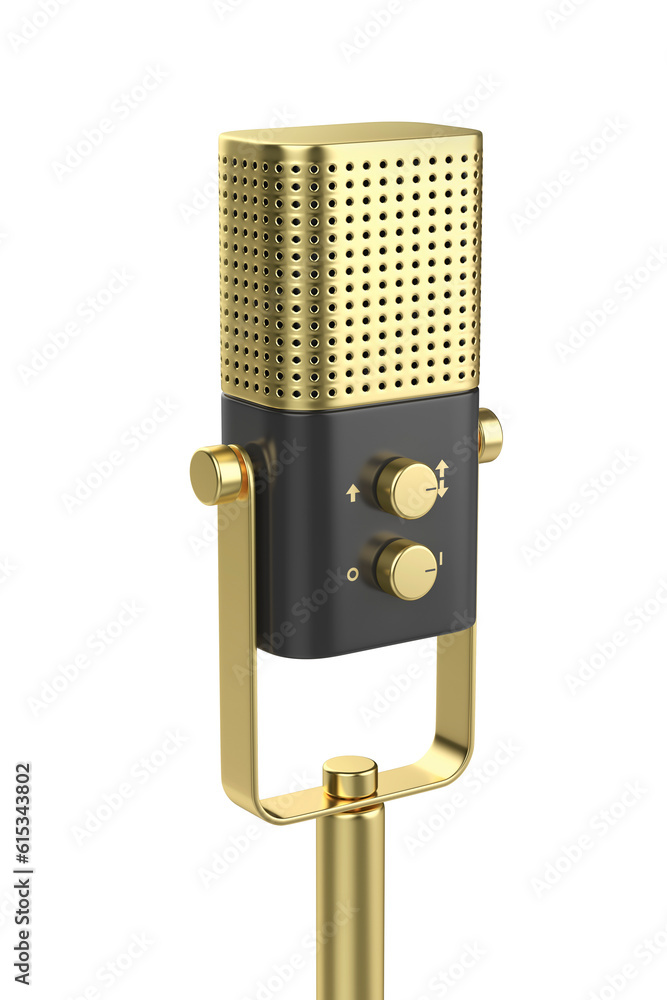 Gold audio microphone on transparent background