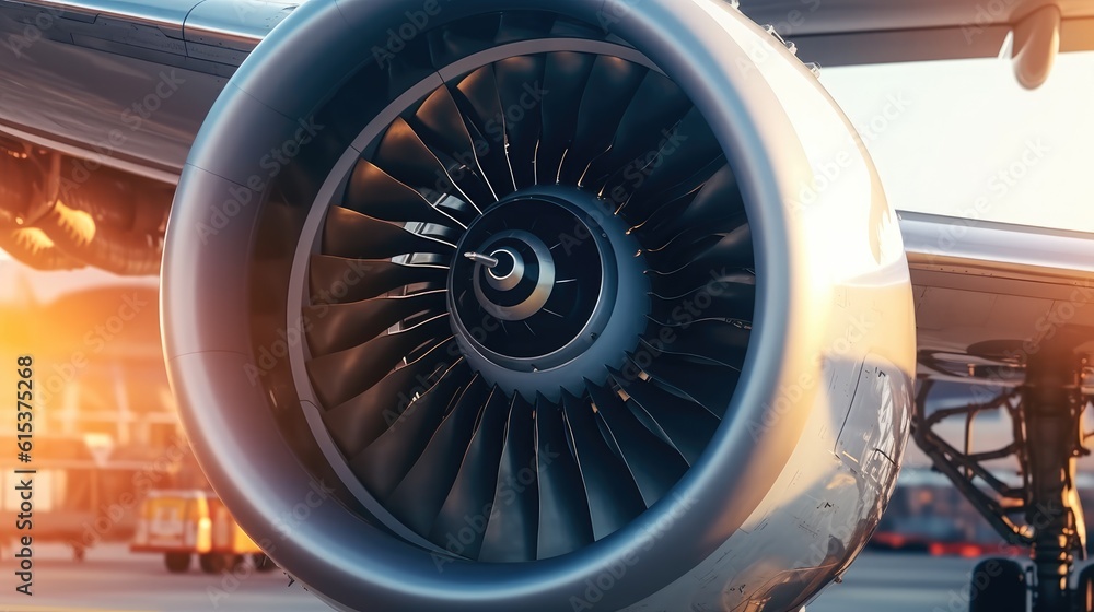 Airplane engine before takeoff, Close up Detail.