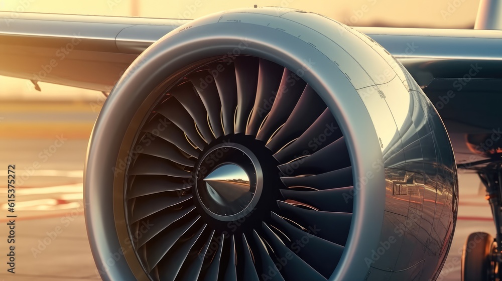 Airplane engine before takeoff, Close up Detail.